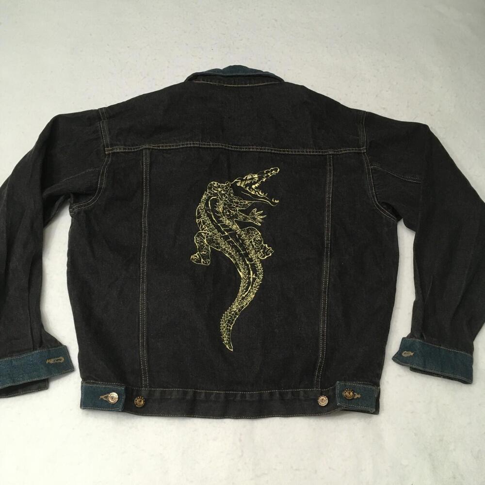 El General Denim embroidered graphic  Jean Jacket Embroidered CROC GATOR small
